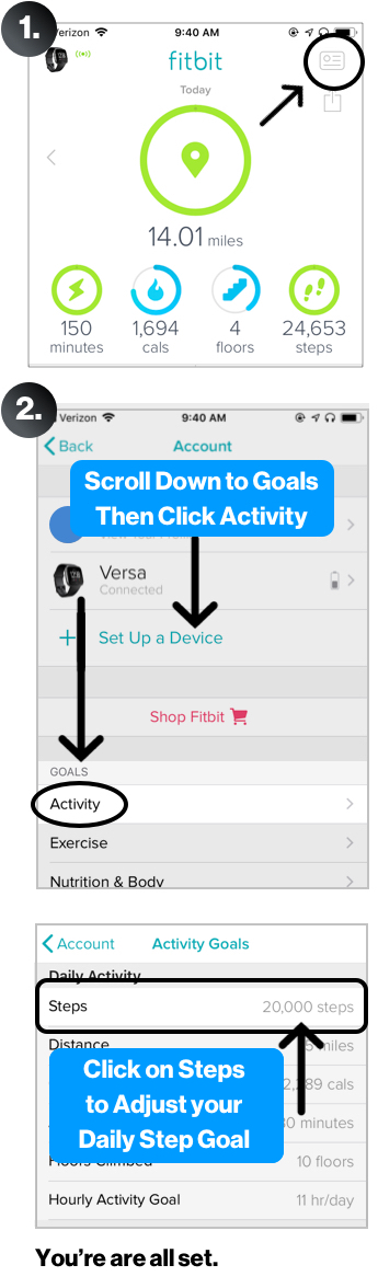 how to set goals on fitbit versa 2
